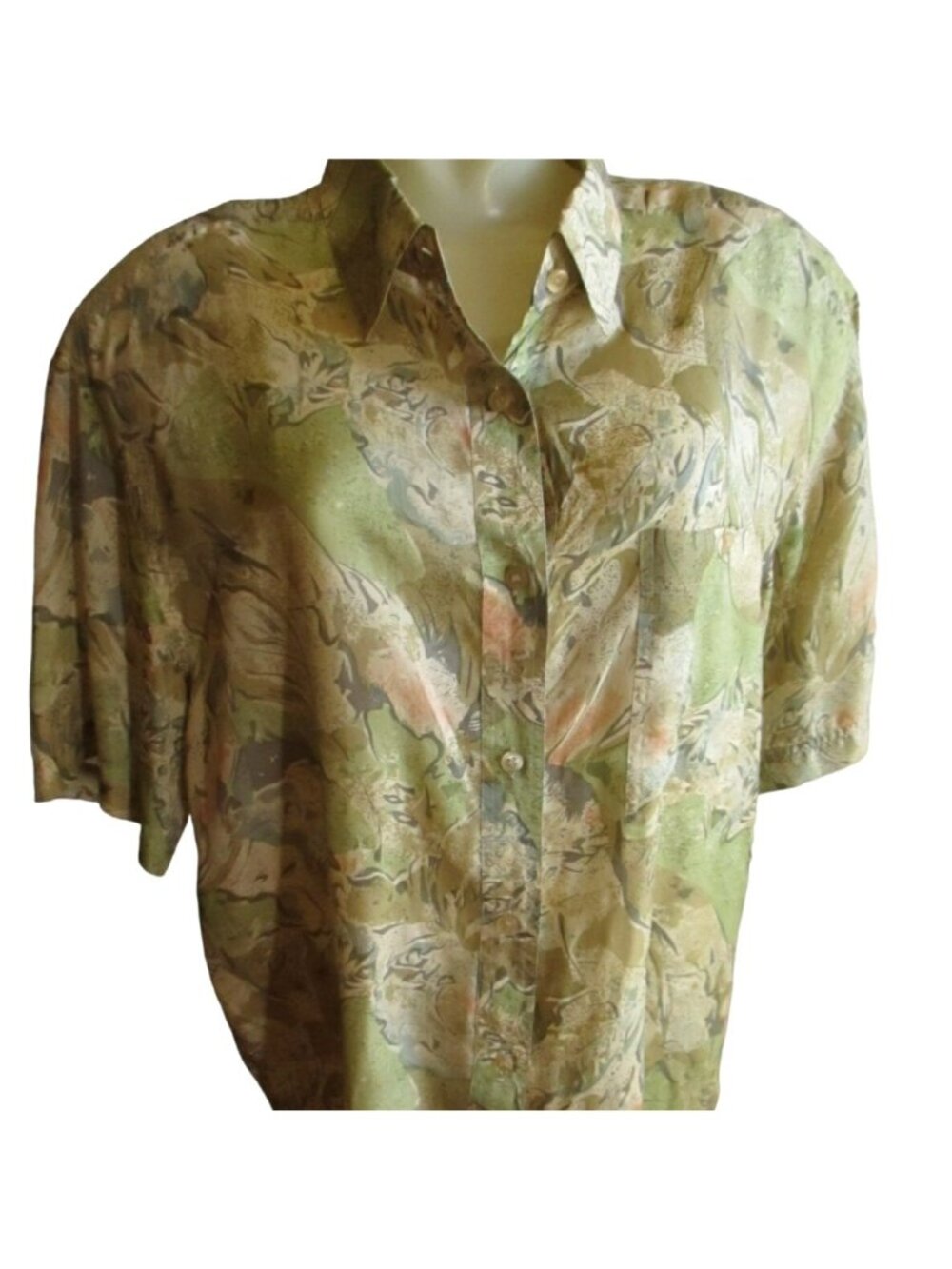 True Vintage Silk Blouse Large 1990's Padded Metro Express Abstract Print MOM